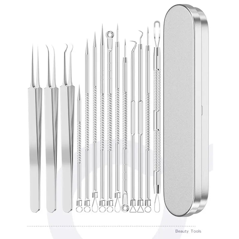 14-Piece Stainless Steel Blackhead Remover & Extraction Kit Skin Extraction Kit Qst