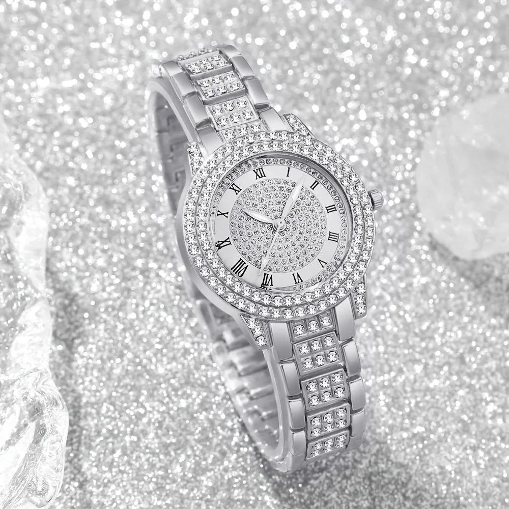 Women's Luxury Roma Dial Diamond Quartz Wristwatch Ladies Quartz Watch Qme