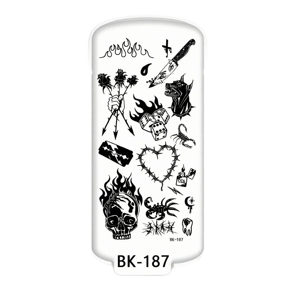 Ghoic Skull & Flower Temporary Tattoos – Sketch Body Art Temporary Tattoo Stickers Qme