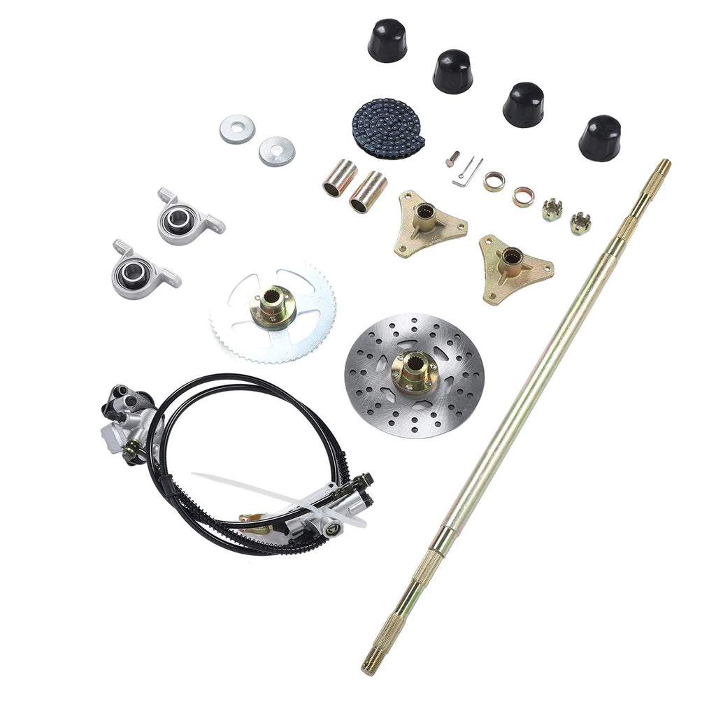 Go Kart 29in Rear Axle Assembly Kit – Chain, Sprocket & Brake Go Kart Axle Kit Qme