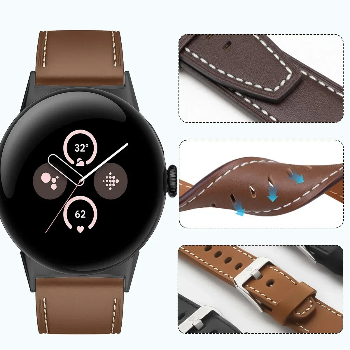 Leather Strap for Google Pixel Watch 3 41mm | 16 Colors Watch Band Qme