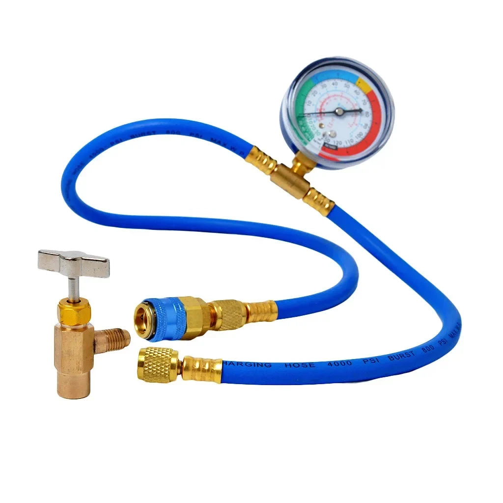 R134A Car AC Refrigerant Recharge Hose with Pressure Gauge AC Recharge Hose Kit Qme 1 set R134A Gauge