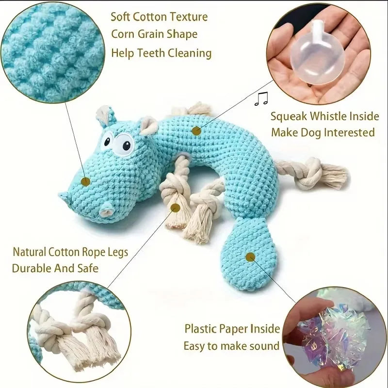 Blue Hippo & Pineapple Plush Squeaky Dog Toy | Qme Plush Squeaky Dog Toy Qme