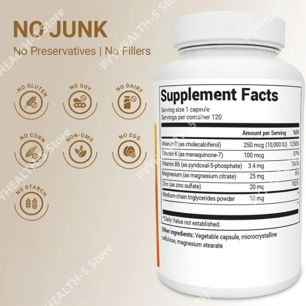 Vitamin D3 K2 MK-7 Capsules 120ct – Magnesium Zinc B6 Vitamin Supplement Qst