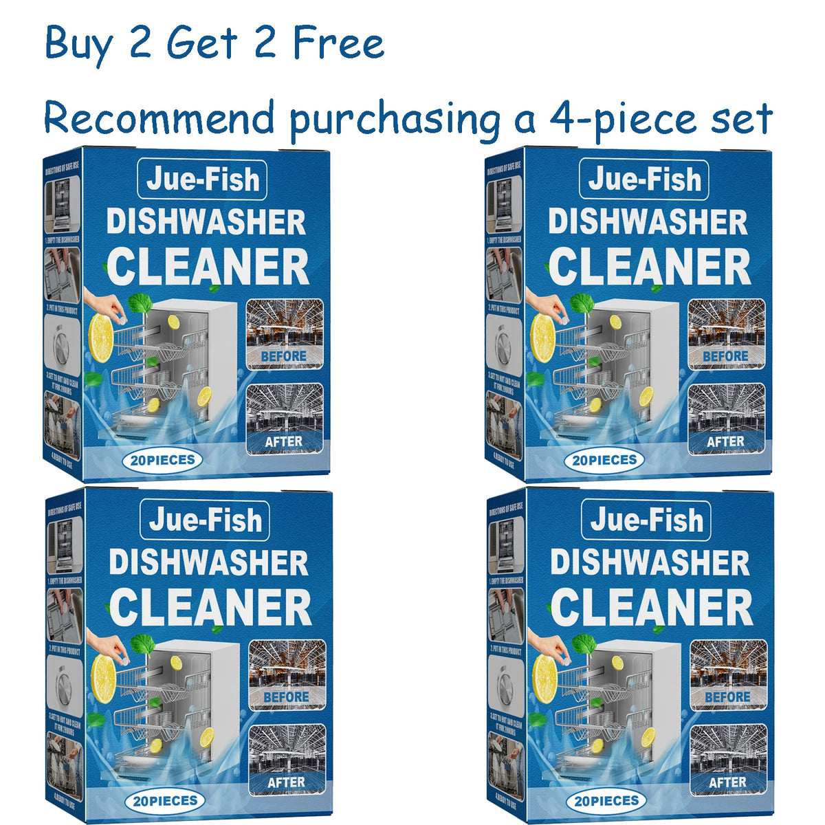 Jue-Fish Dishwasher Cleaning Tablets 20pcs – Deep Clean Dishwasher Cleaner Tablets Qst 4 box