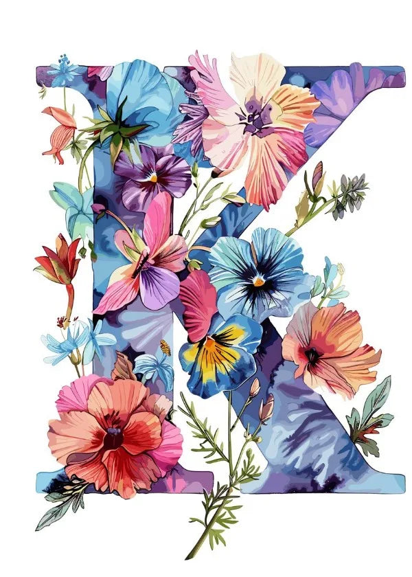 Flower Alphabet Wreath Canvas Wall Art – Modern Aesthetic Poster Canvas Wall Art Qst 3 40x50cm Unframed