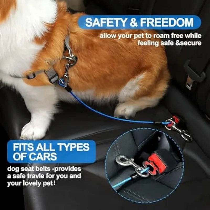 Dog Car Wire Rope Safety Belt – Chew-Resistant Double Clip Dog Car Safety Belt Qme