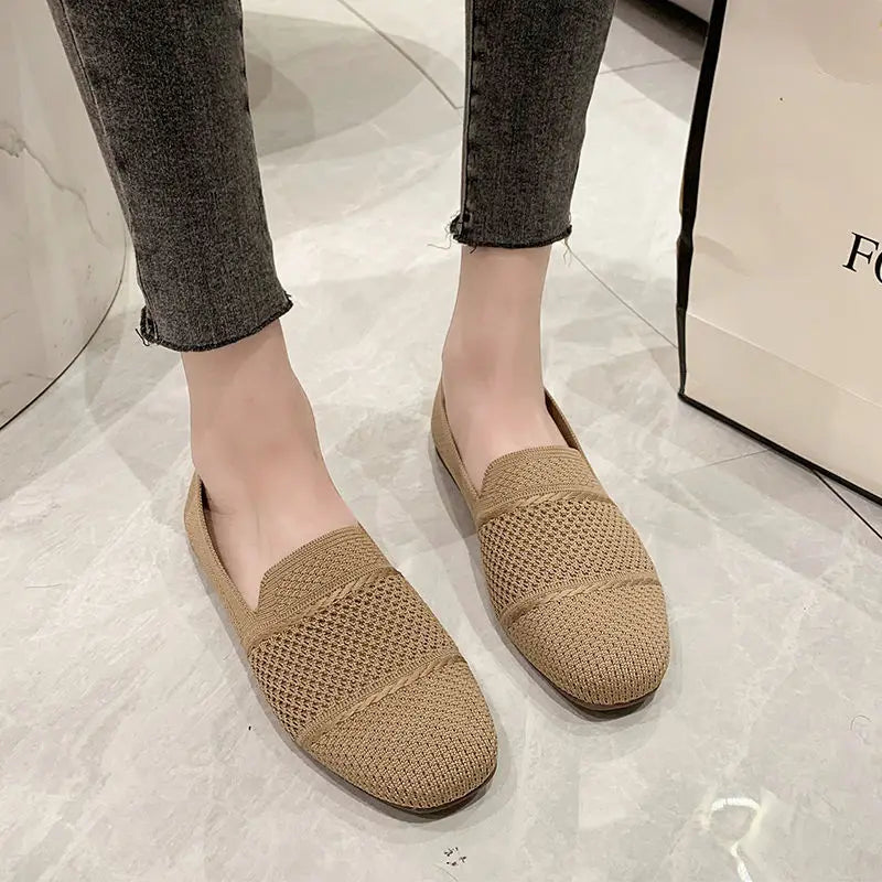 Women's Lightweight Breathable Mesh Flat Loafers Slip-On Women's Flat Loafers Qst Khaki 36 CN