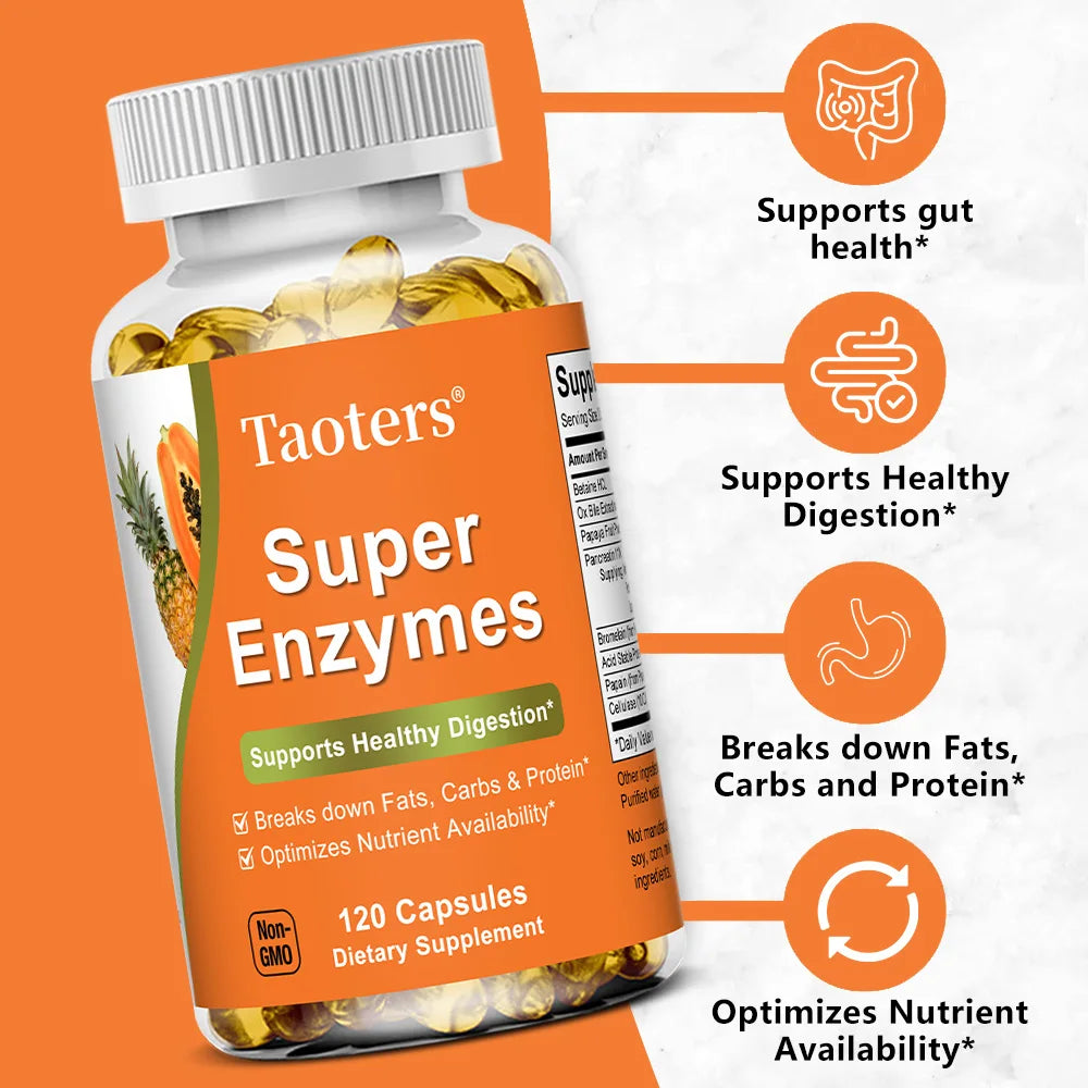 STRESSXCEL Super Enzymes 120 Caps – Bromelain, Ox Bile & Papain Digestive Enzyme Supplement Qst