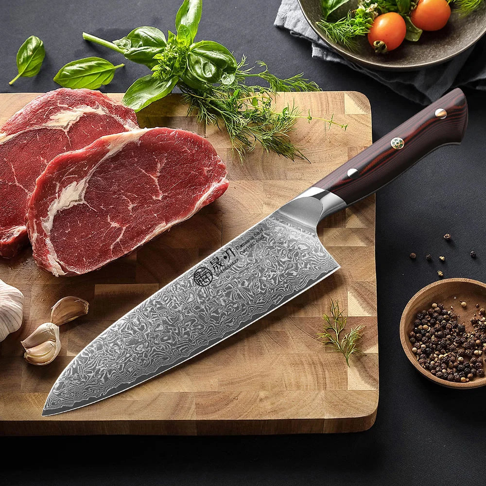 SHENGSHARP 8" Damascus Steel Chef Knife – G10 Handle, 67 Layers Chef Knife Qst