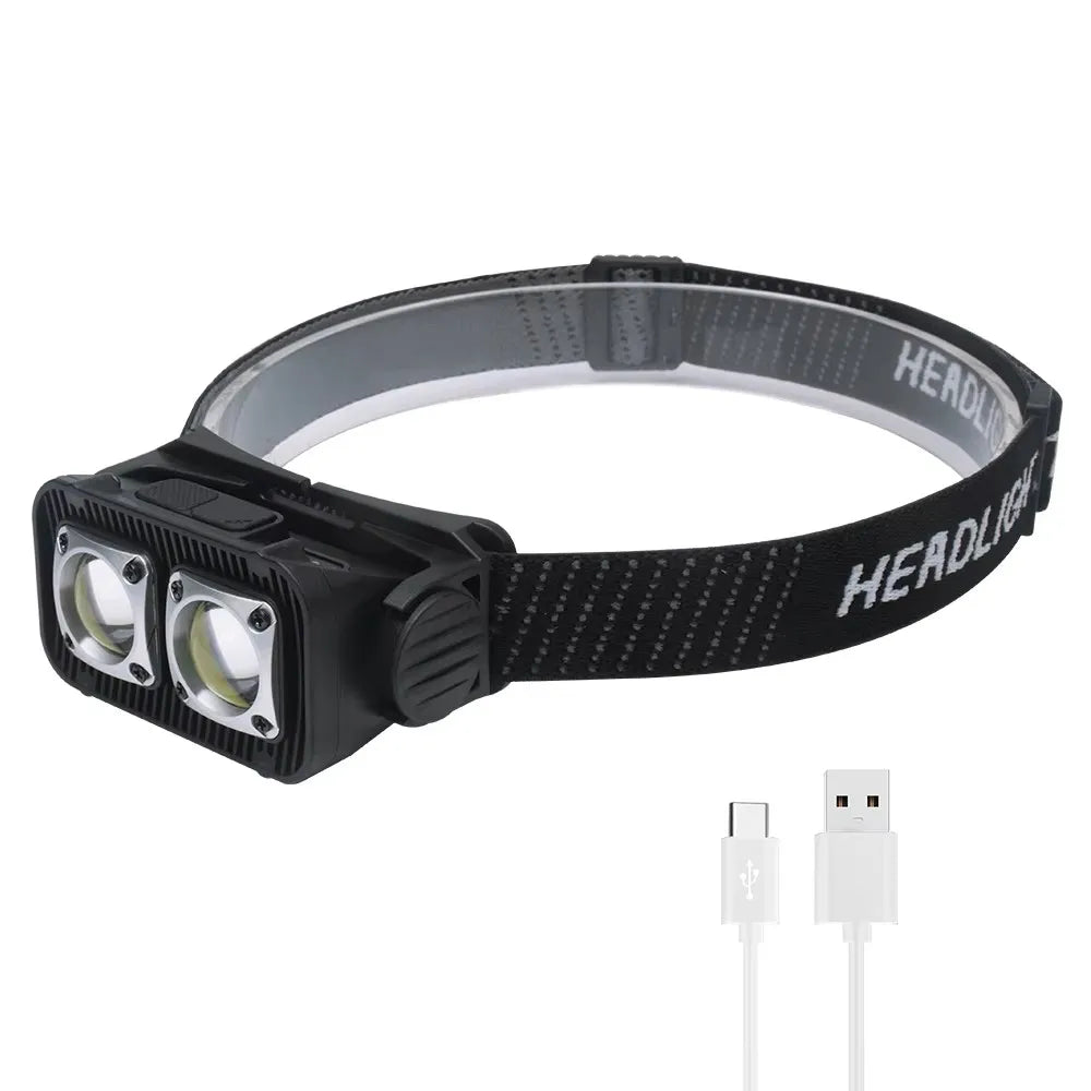 BORUiT 500LM COB LED Motion Sensor Headlamp USB-C Rechargeable LED Headlamp Qst black