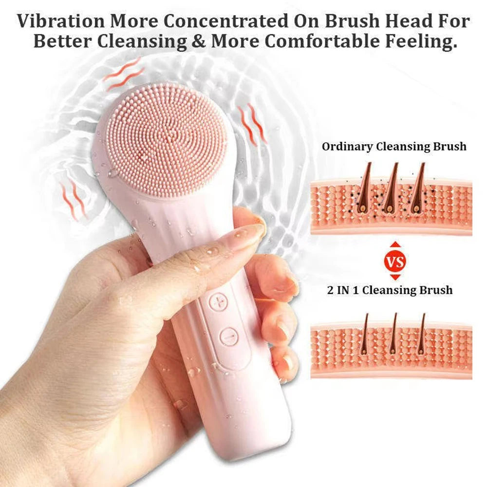 Vilnason Ultrasonic Silicone Face Cleanser IPX7 6-Level Facial Cleansing Brush Qst