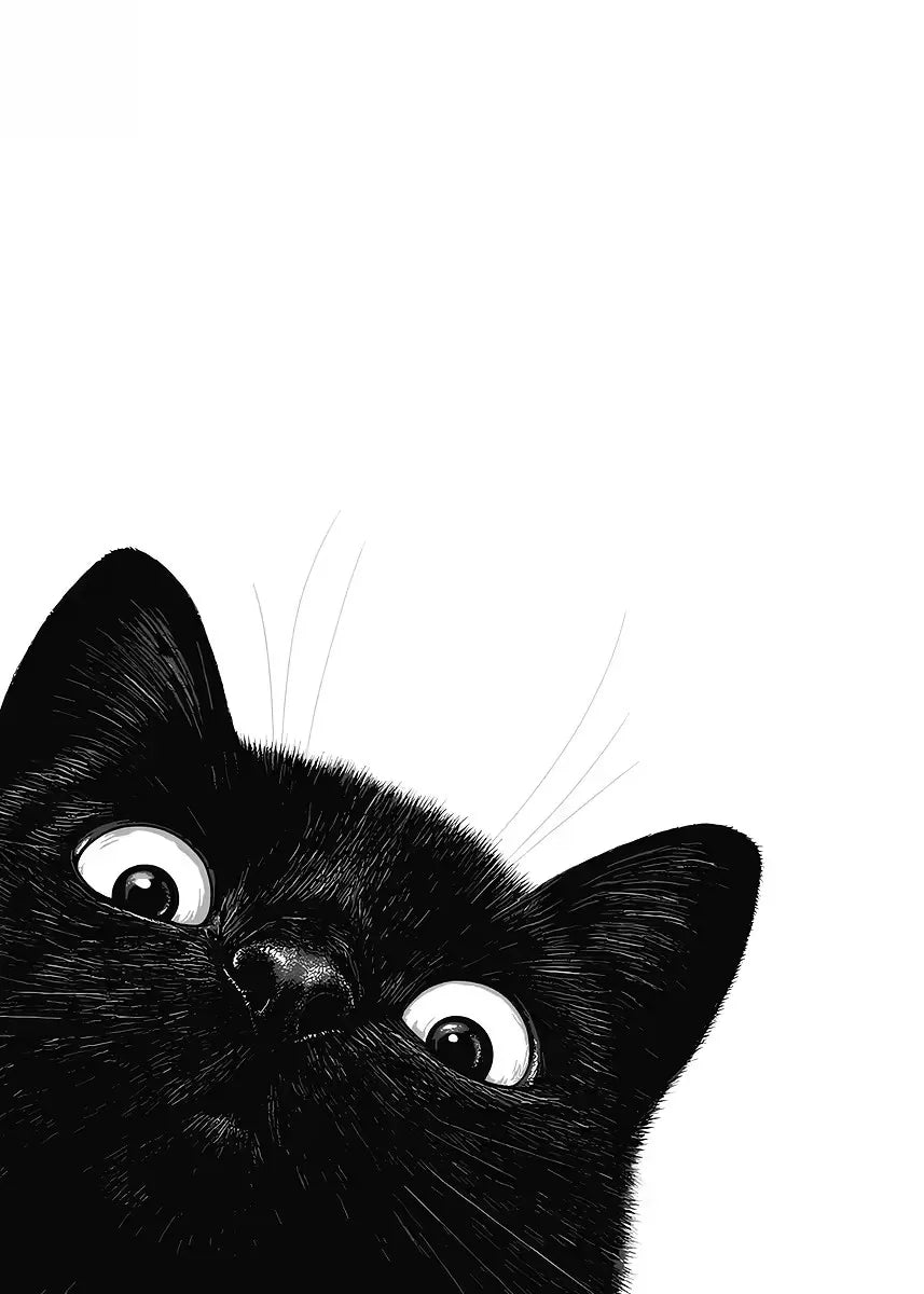 Peeking Black Cat Canvas Wall Art – Minimalist Cat Poster Canvas Wall Art Qst xx-1 20x30cm Unframed