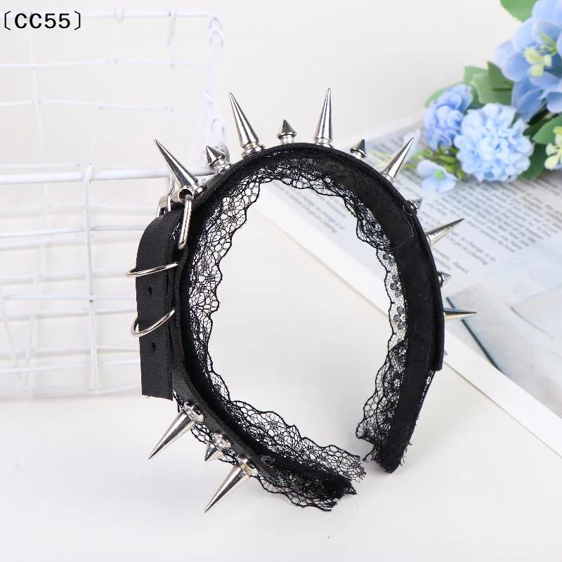Gothic Punk Lace Rivet Headband – Cosplay Hair Accessory Lace Rivet Headband Qst