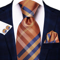 Men's Striped Tie Pocket Square & Cufflinks Set | Hi-Tie Formal Tie Set Qme 4004-3453