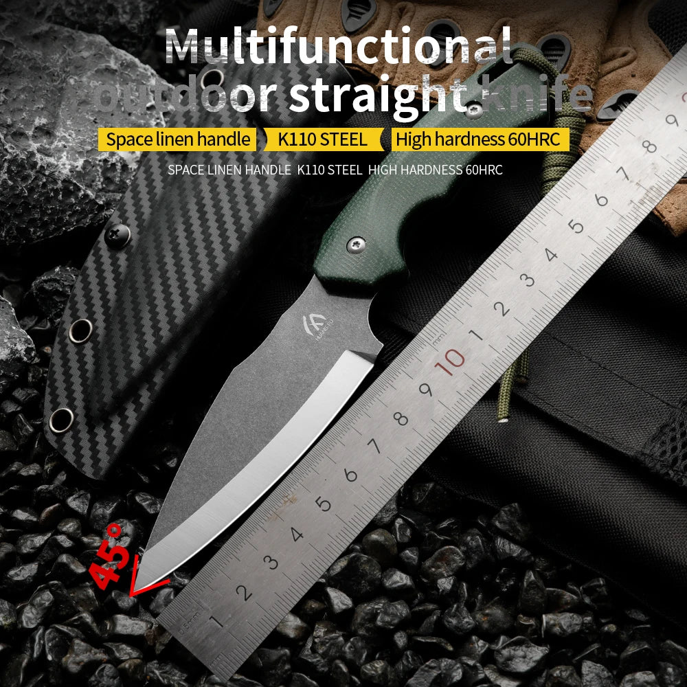 HUANGFU Full Tang Fixed Blade Outdoor Knife with Sheath Fixed Blade Knife Qst