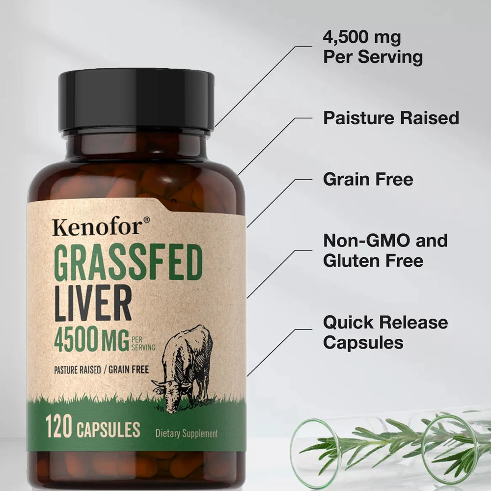 Grass-Fed Beef Liver Capsules – Natural Vitamins & Minerals 120ct Liver Supplement Capsules Qst