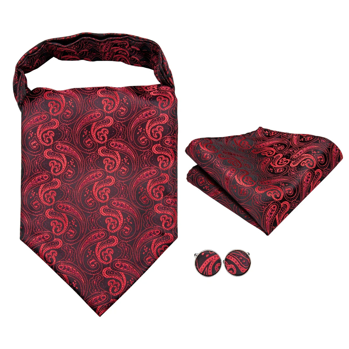 Hi-Tie Men's Paisley Ascot Cravat with Brooch – 8 Colors Ascot Cravat Set Qme