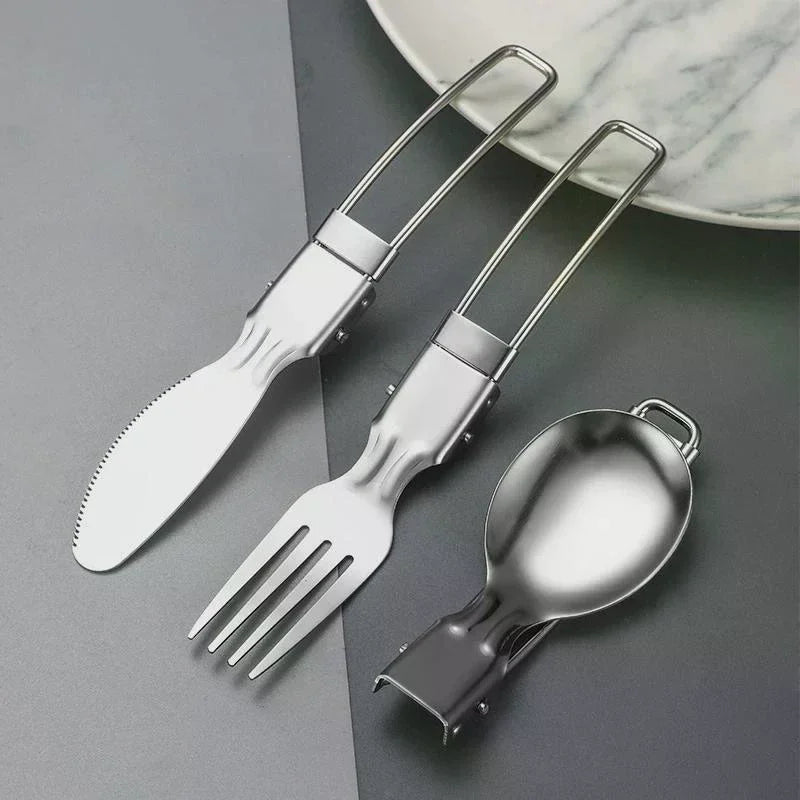 Folding Stainless Steel Cutlery Set – Knife, Fork & Spoon Folding Cutlery Set Qme