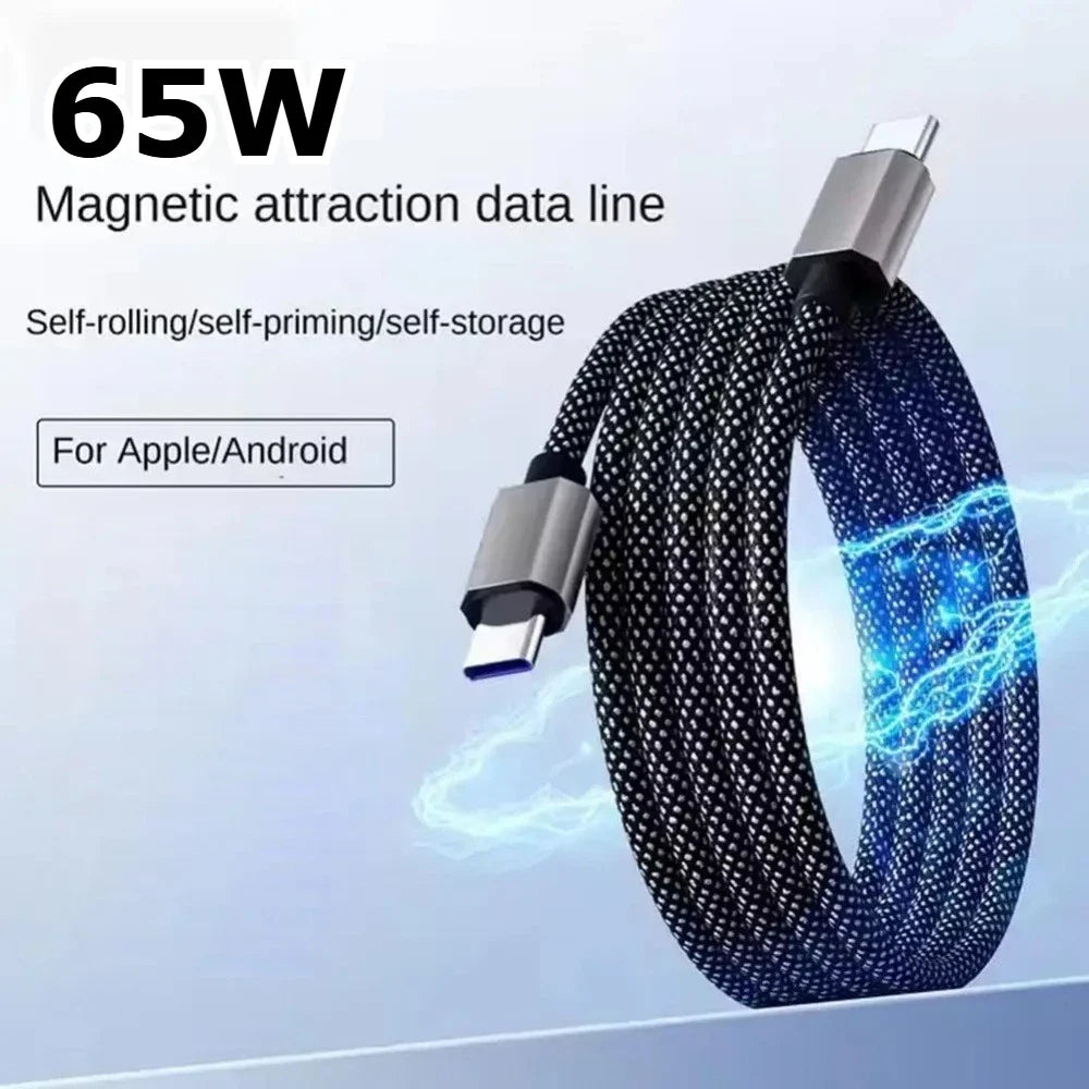 Magnetic USB-C Braided Cable PD 65W Fast Charge – Samsung & Xiaomi USB-C Charging Cable Qme