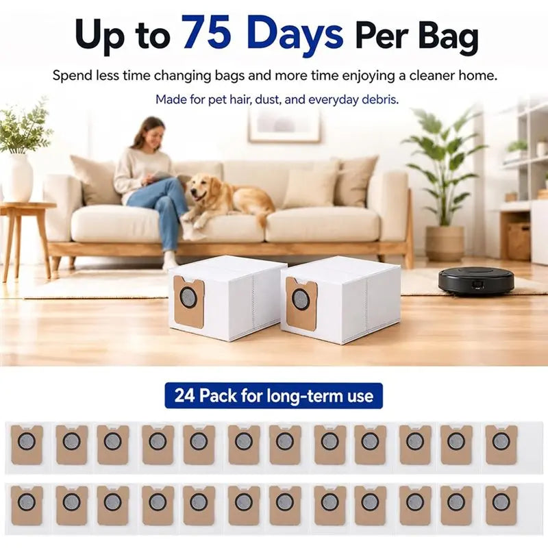 24-Pack Dust Bags for Eufy C20 Omni & C10 – 3.1L 4-Layer Vacuum Dust Bags Qst