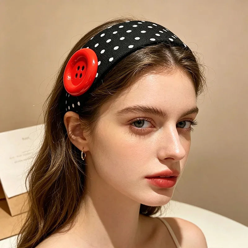 Wave Dot Elastic Headband Large Button – Cotton Sports & Fashion Fashion Headband Qme