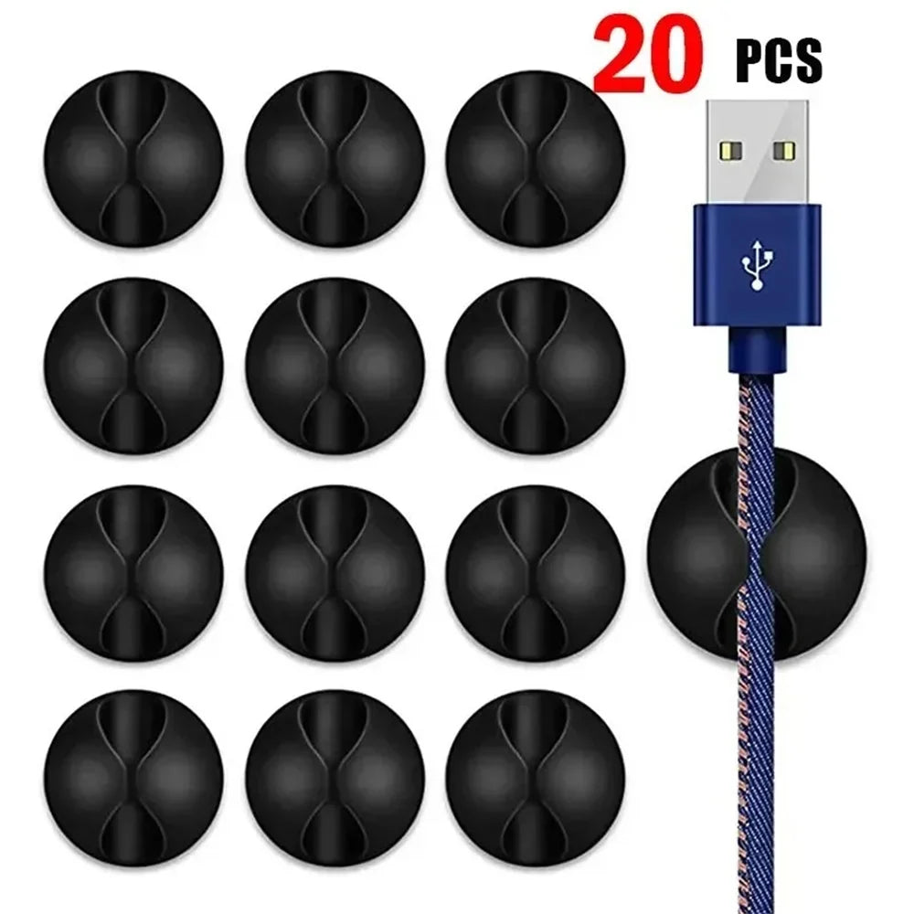 Silicone Cable Clips & Charger Holder Set – 20pcs Easy Install Cable Clip Organizer Qme