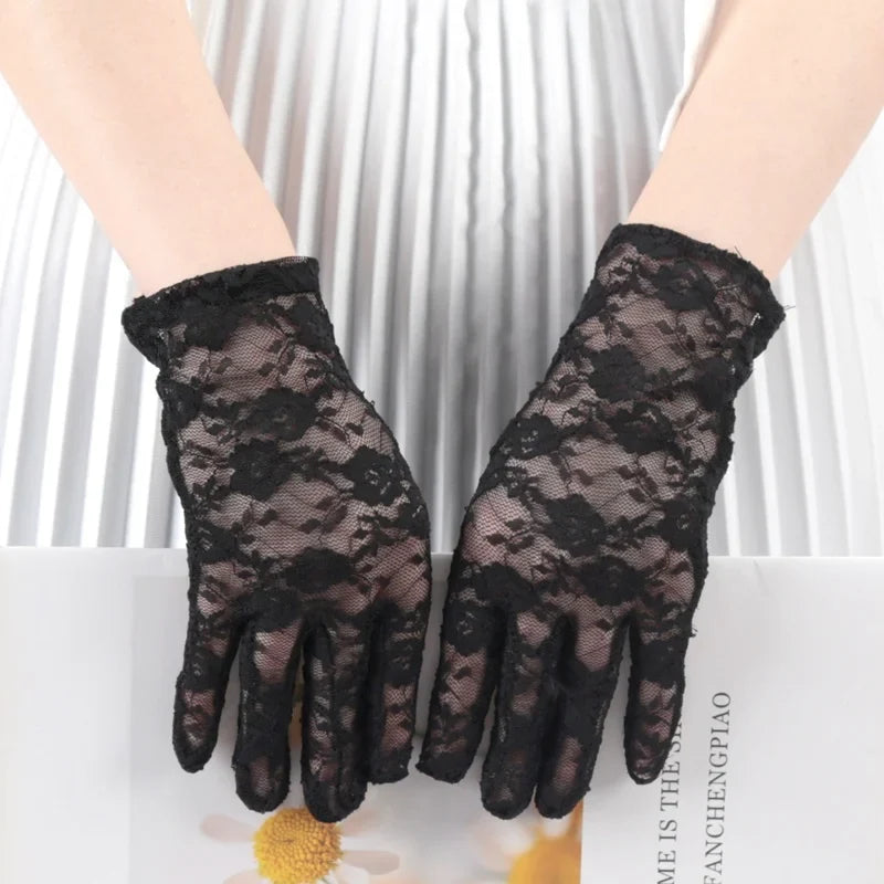 Women's Lace Tulle UV-Protection Short Driving Gloves | Summer Lace Driving Gloves Qme