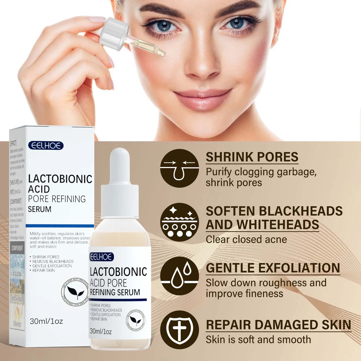 Lactic Acid Pore-Minimizing Serum | Blackhead & Moisture Boost Facial Serum Qme