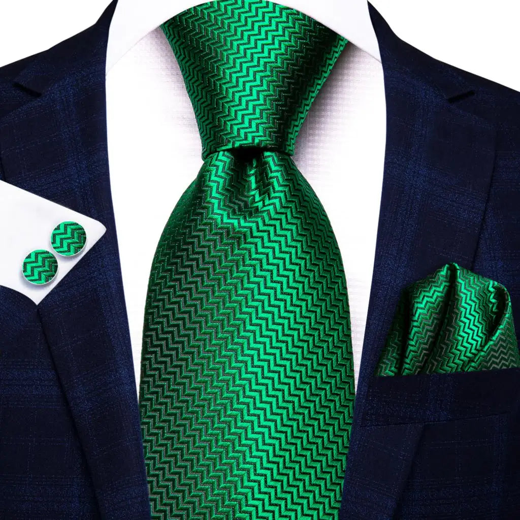 Hi-Tie Men's Silk Necktie Handkerchief & Cufflinks Set Necktie & Cufflinks Set Qme SN-3797