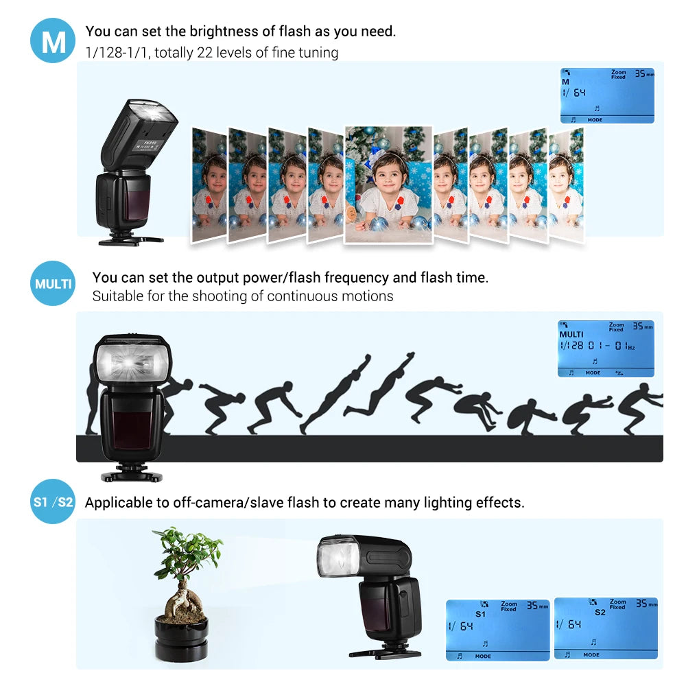 Wireless Speedlite Flash GN33 LCD Display for DSLR Cameras Camera Flash Speedlite Qst