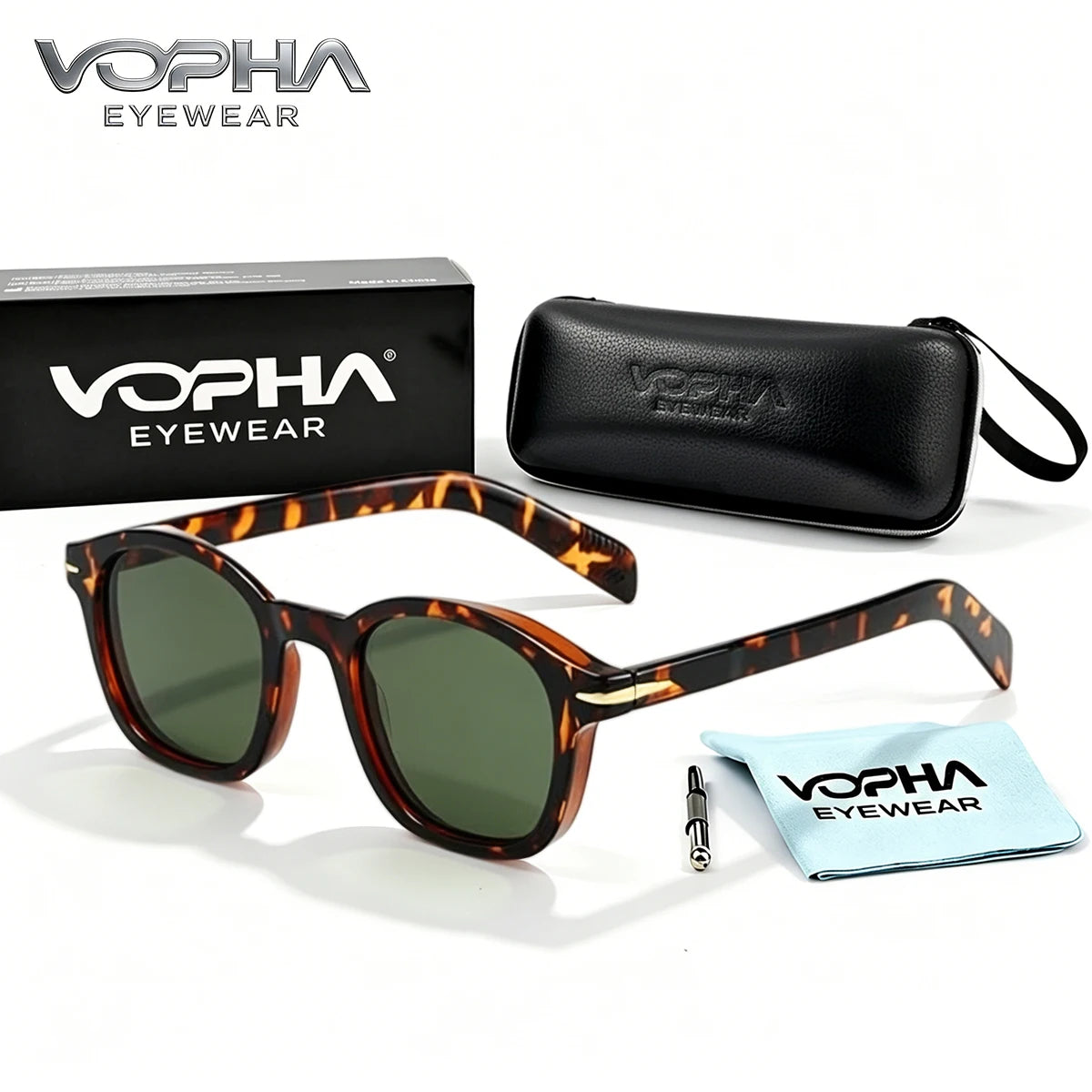 VOPHA S23 UV400 Sunglasses – Unisex Black Shell Shades Fashion Sunglasses Qst Tortoise green