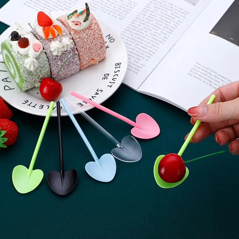 Heart Shape Disposable Dessert Spoons – Colorful Long Handle Disposable Dessert Spoons Qme