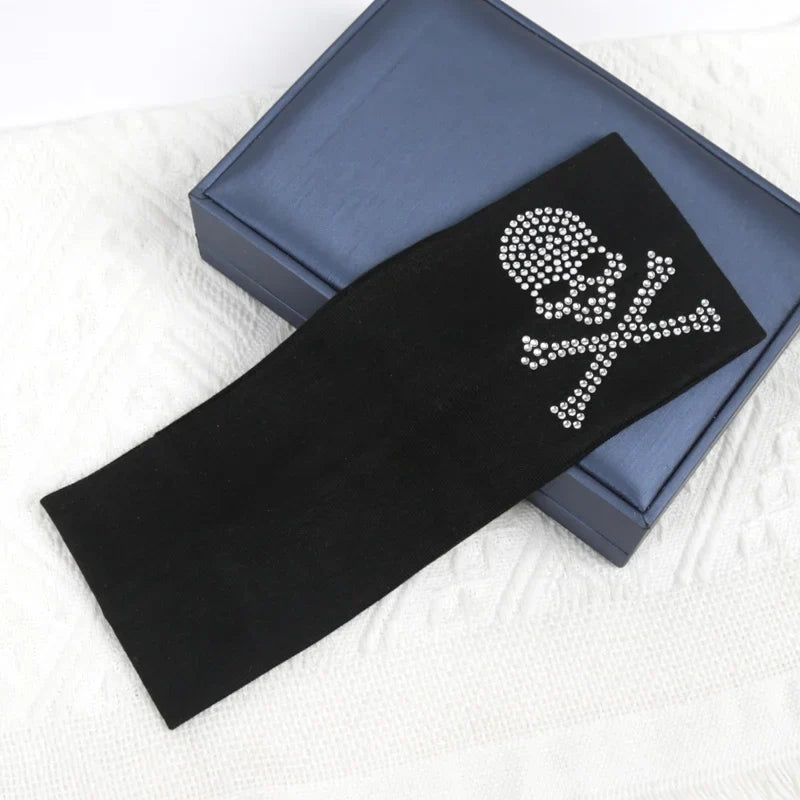 Women's Skull Rhinestone Elastic Headband – Y2K Cotton Hair Band Rhinestone Headband Qme black