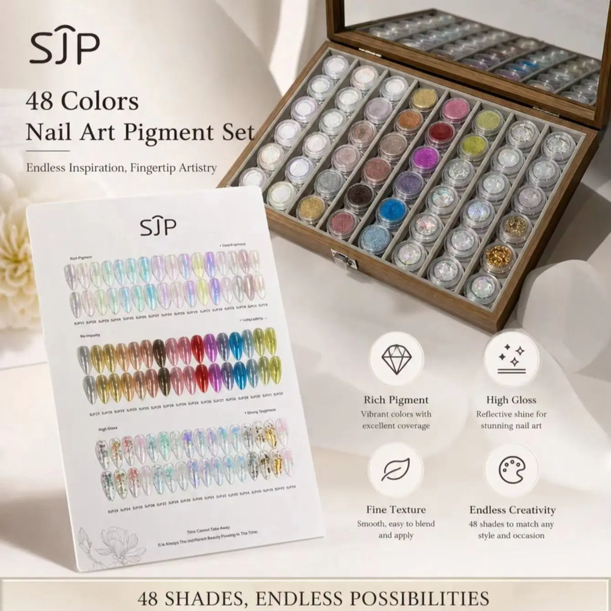48-Color Aurora Ice-Clear Nail Powder Set with Storage Box Nail Powder Set Qme 1set