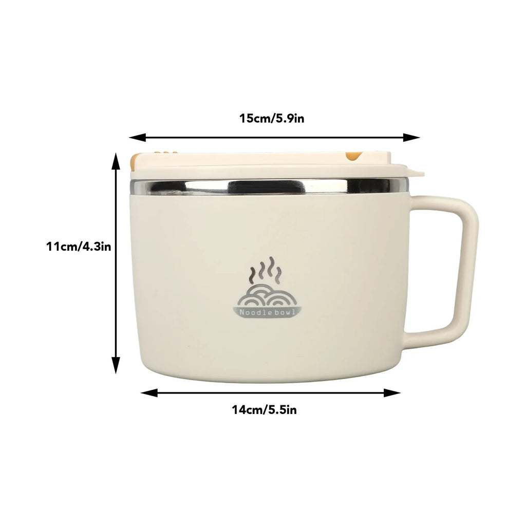 1200ml Stainless Steel Ramen Bowl with Lid, Chopsticks & Spork Portable Ramen Bowl Set Qme