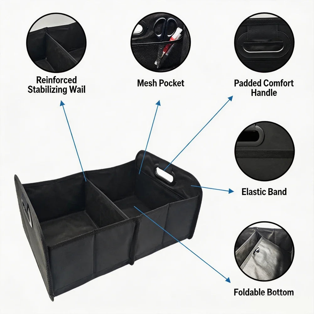 Foldable Oxford Fabric Car Trunk Organizer – Collapsible Box Car Trunk Organizer Qme