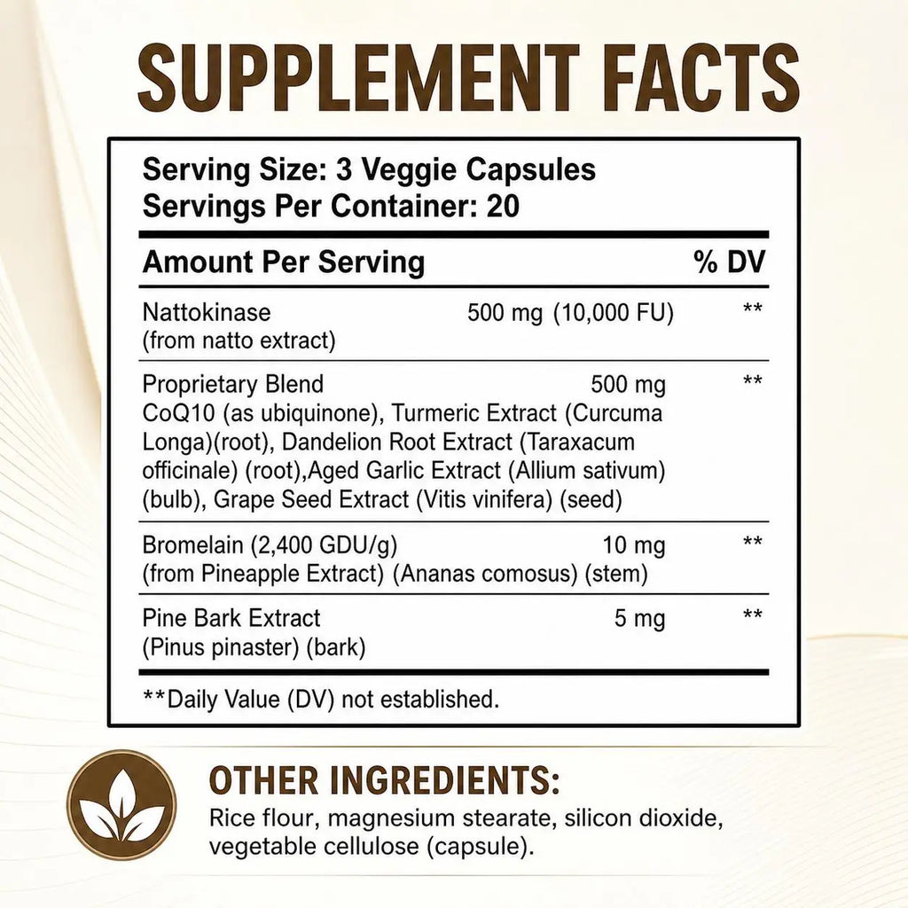 Nattokinase 10000 FU CoQ10 Bromelain Turmeric – 60 Veggie Caps Cardiovascular Supplement Qst