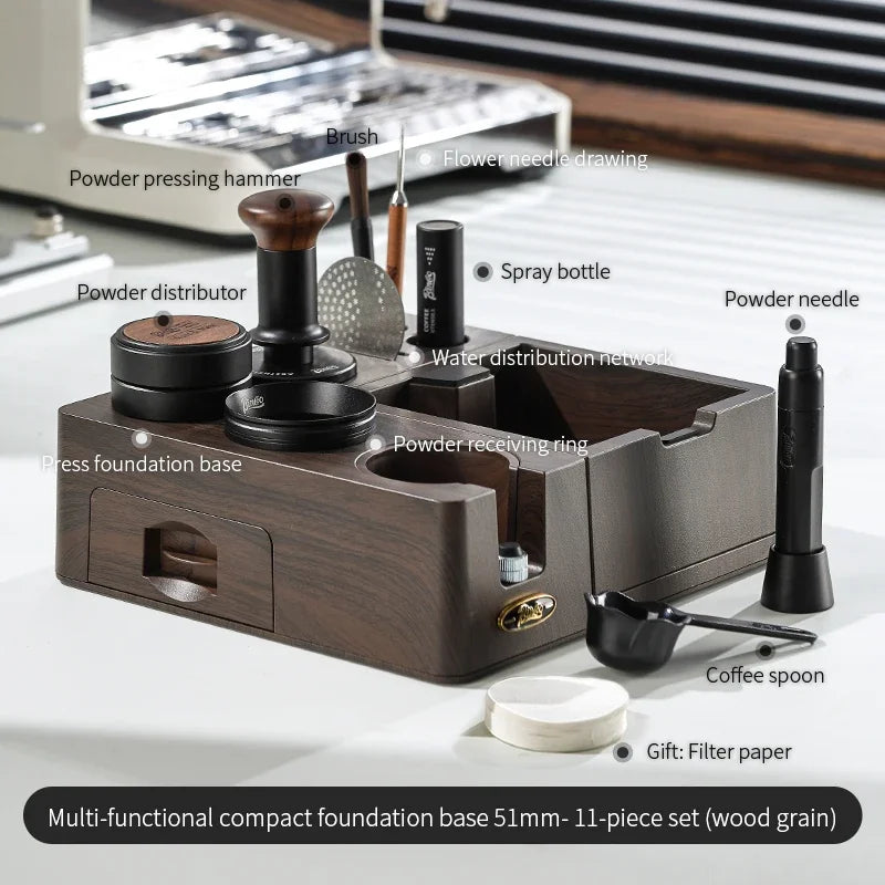 Bincoo 51–58mm Tamper Station & Portafilter Holder | Barista Kit Espresso Tamper Station Qst 51MM grain 11pcs set
