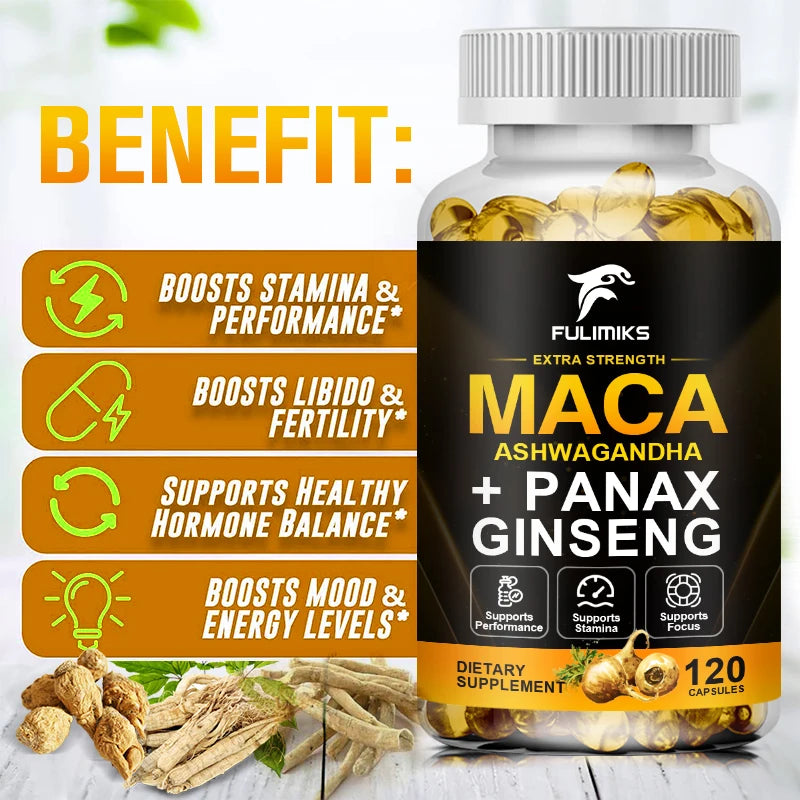 Maca & Ashwagandha Capsules – Stamina, Balance & Wellness Herbal Supplement Capsules Qst