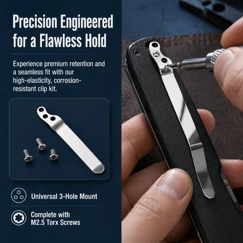 Stainless Steel Back Clip for DIY Folding Pocket Knife – Silver Knife Clip Accessory Qst
