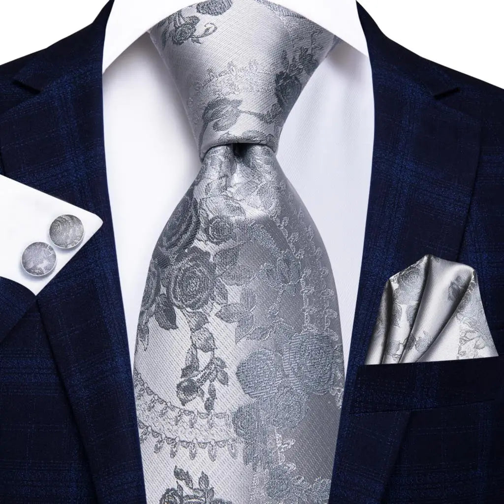 Hi-Tie Purple Silver Striped Silk Necktie – Men's Wedding Tie Silk Necktie Qme SN-3286