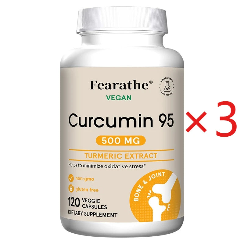 Curcumin Turmeric Capsules 500mg – 95% Curcuminoids Organic Herbal Supplement Qst 120 count-3 bottle