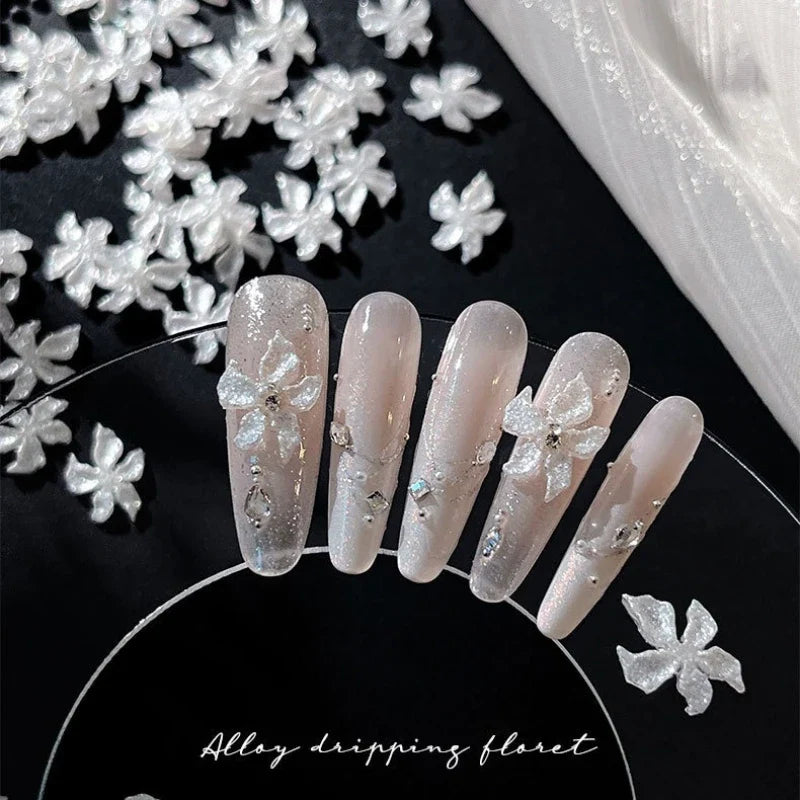3D Resin Flower Nail Charms – White 5 Petal Flat Back | Qme Nail Art Charms Qme