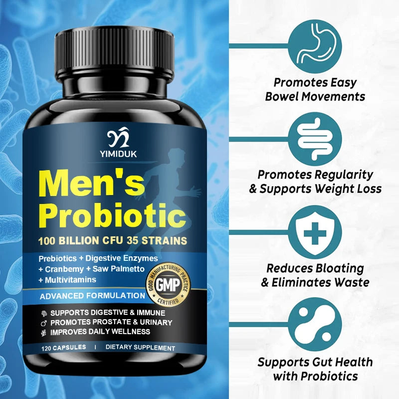 Yimiduk Men's Probiotic 120 Capsules – Gut & Digestive Support Probiotic Supplement Qst