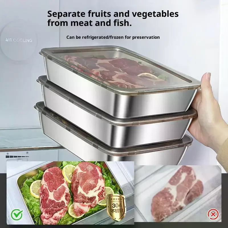 304 Stainless Steel Food Storage Boxes Set with Lids – 3 Pc Food Storage Containers Qme