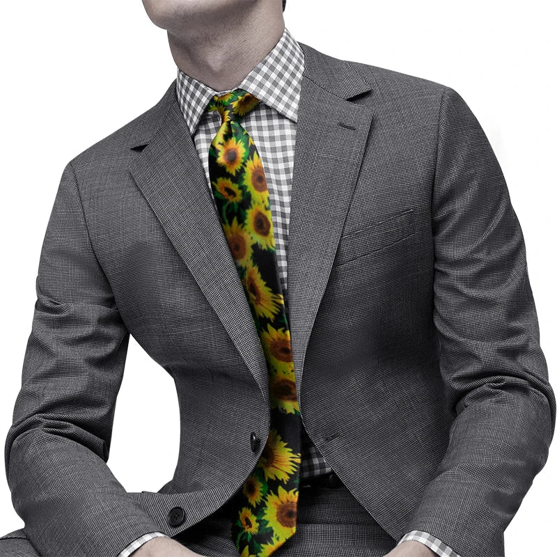 Men's Cartoon Dog Sunflower Novelty Print Necktie | Fun Tie Novelty Print Necktie Qme