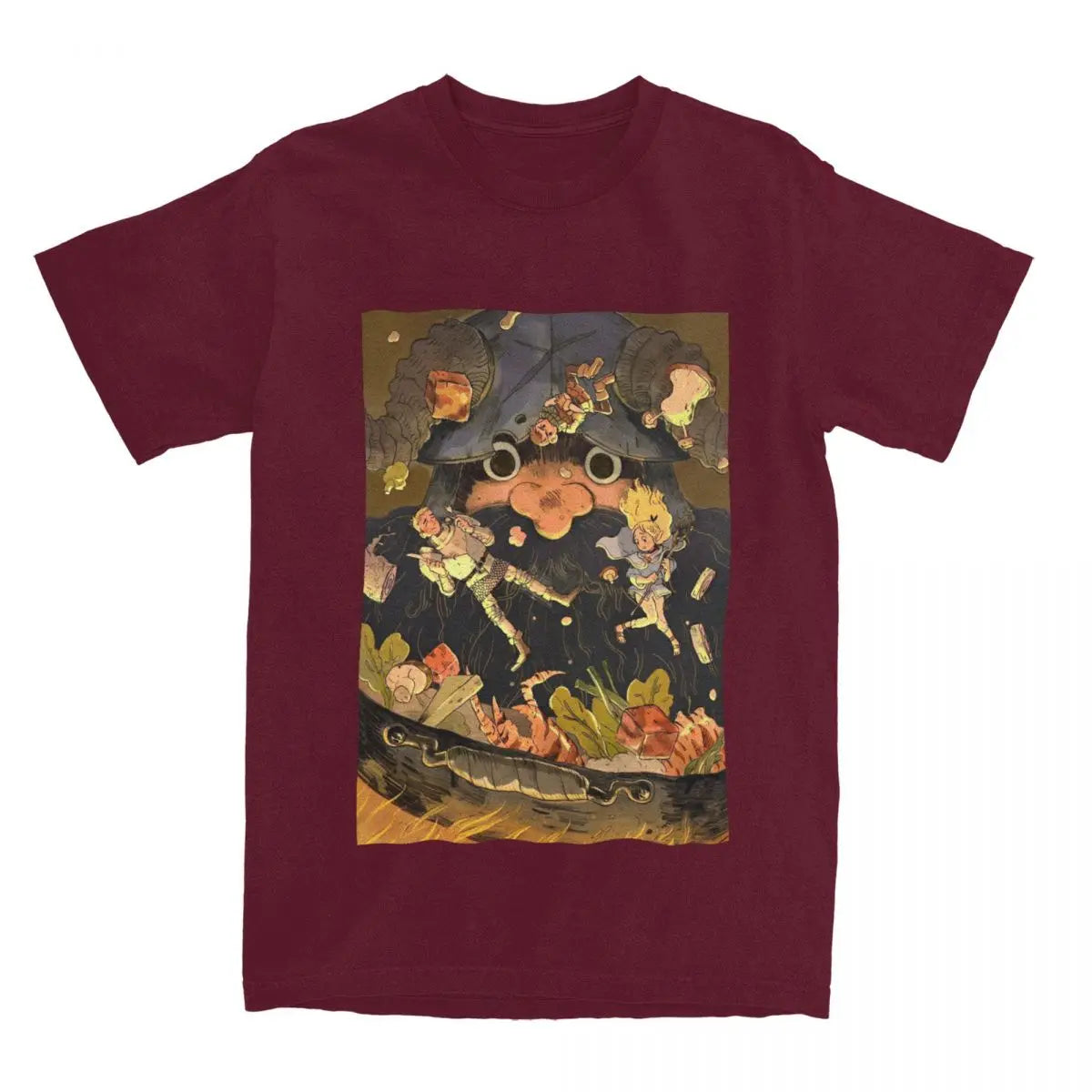 Senshi Dungeon Meshi Anime T-Shirt | 100% Cotton Graphic Tee Anime Graphic Tee Qst Burgundy M