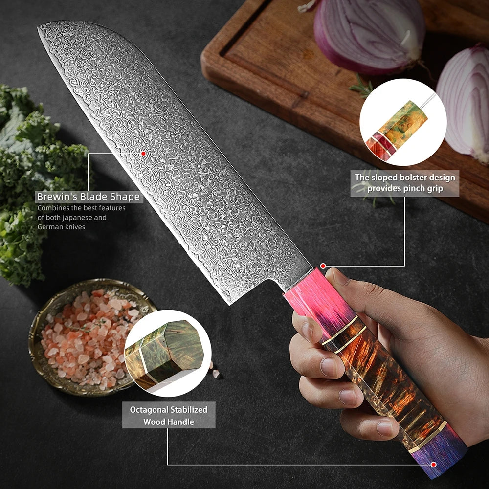 XITUO 7" Damascus Steel Santoku Knife – Octagonal Handle Santoku Knife Qst