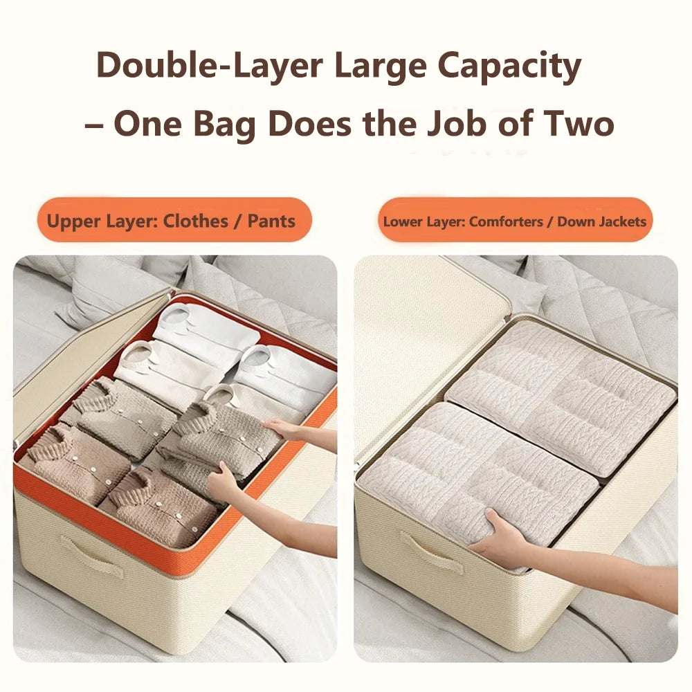 Double-Layer PU Storage Box – Large Clothes & Quilt Organizer Wardrobe Storage Box Qme